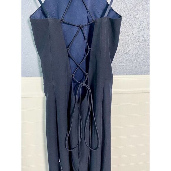Bariano Navy Blue High-Neck Cross-Back Gown - Picture 8 of 10